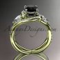 Unique 14kt yellow gold diamond engagement ring with a Black Diamond center stone ADLR320