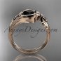 Unique 14kt rose gold diamond floral engagement ring with a Black Diamond center stone ADLR324