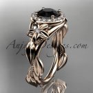14kt pink gold unique engagement ring,with black diamond center stone ADLR327