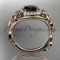 14kt pink gold unique engagement ring,with black diamond center stone ADLR327