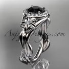 Platinum diamond unique engagement ring, wedding ring with black diamond ADLR327