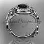 Platinum diamond unique engagement ring, wedding ring with black diamond ADLR327