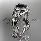 Platinum diamond unique engagement ring, wedding ring with a Black Diamond center stone ADLR326