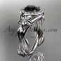 Platinum diamond unique engagement ring, wedding ring with a Black Diamond center stone ADLR326