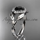 Platinum leaf and vine, engagement ring with black diamond center stone ADLR328
