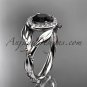 Platinum leaf and vine, engagement ring with black diamond center stone ADLR328