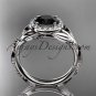 Platinum leaf and vine, engagement ring with black diamond center stone ADLR328