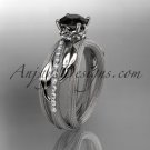 14kt white gold engagement ring with black diamond center stone ADLR329