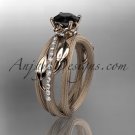14kt rose gold engagement ring with black diamond center stone, ADLR329