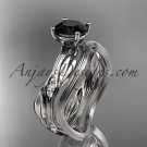 14k white gold diamond wedding ring set, engagement ring set with Black Diamond center stone ADLR31S