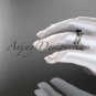 14k white gold diamond wedding ring set, engagement ring set with Black Diamond center stone ADLR31S