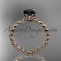 14k rose gold vine and leaf engagement ring with Black Diamond center stone ADLR34
