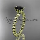 14k yellow gold vine and leaf engagement ring with Black Diamond center stone ADLR34