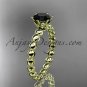14k yellow gold vine and leaf engagement ring with Black Diamond center stone ADLR34