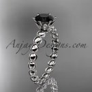 Platinum  vine and leaf engagement ring with Black Diamond center stone ADLR34