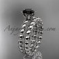14k white gold diamond wedding ring, engagement set with a Black Diamond center stone ADLR34S