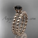 14k rose gold diamond wedding ring, engagement set with a Black Diamond center stone ADLR34S