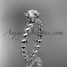 Platinum vine and leaf engagement ring with Moissanite center stone ADLR34