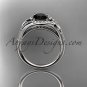 14kt white gold diamond engagement ring with black diamond center stone, ADLR334