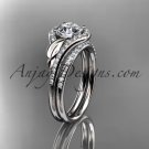 14kt white gold diamond leaf wedding ring, engagement ring ADLR334