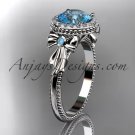 14kt white gold diamond unique engagement ring,wedding ring ADER157 with blue topaz center stone