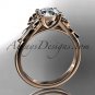 14kt rose gold diamond unique engagement ring,wedding ring with moissanite center stone ADER154