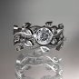 14k white gold diamond leaf and vine wedding ring, engagement ring, engagement set ADLR213