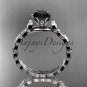 Platinum diamond vine and leaf engagement ring with Black Diamond center stone ADLR35
