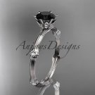 14k white gold diamond engagement ring with Black Diamond center stone ADLR38
