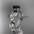 14kt white gold diamond leaf and vine engagement ring with Black Diamond center stone ADLR58