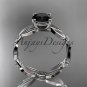 14kt white gold diamond leaf and vine engagement ring with Black Diamond center stone ADLR58
