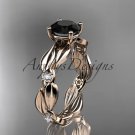 14kt rose gold diamond leaf and vine engagement ring with Black Diamond center stone ADLR58
