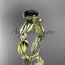 14kt yellow gold diamond leaf and vine engagement ring with Black Diamond center stone ADLR58