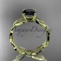14kt yellow gold diamond leaf and vine engagement ring with Black Diamond center stone ADLR58