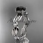 Platinum  diamond leaf and vine engagement ring with Black Diamond center stone ADLR58