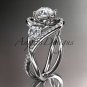 Unique platinum diamond wedding band with aForever One Moissanite center stone ADLR320