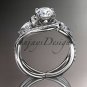 Unique platinum diamond wedding band with aForever One Moissanite center stone ADLR320