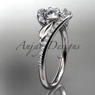 14k white gold diamond leaf and vine wedding ring, engagement ring ADLR317