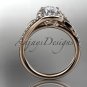 14k rose gold diamond leaf and vine wedding ring, engagement ring ADLR317
