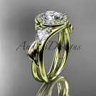 14kt yellow gold diamond unique engagement ring, wedding ring with Moissanite center stone ADLR314