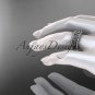 14k white gold diamond flower wedding ring, engagement ring ADLR260