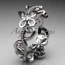 Platinum diamond floral butterfly wedding ring, engagement ring, wedding band ADLR138