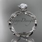 Unique 14k white gold leaf and vine engagement ring,wedding band ADLR258