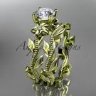 Unique 14k yellow gold diamond floral wedding ring, engagement set ADLR238