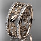 14k rose gold diamond flower wedding ring, engagement ring ADLR233