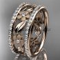 14k rose gold diamond flower wedding ring, engagement ring ADLR233