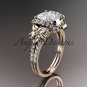 14kt rose gold diamond floral wedding ring, engagement ring with cushion cut moissanite ADLR148