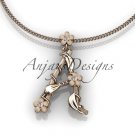 14k rose gold diamond floral,leaf and vine initial pendant ADLR196