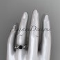 14kt white gold diamond leaf and vine engagement ring with Black Diamond center stone ADLR59