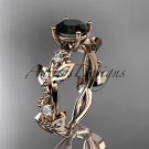 14kt rose gold diamond leaf and vine engagement ring with Black Diamond center stone ADLR59